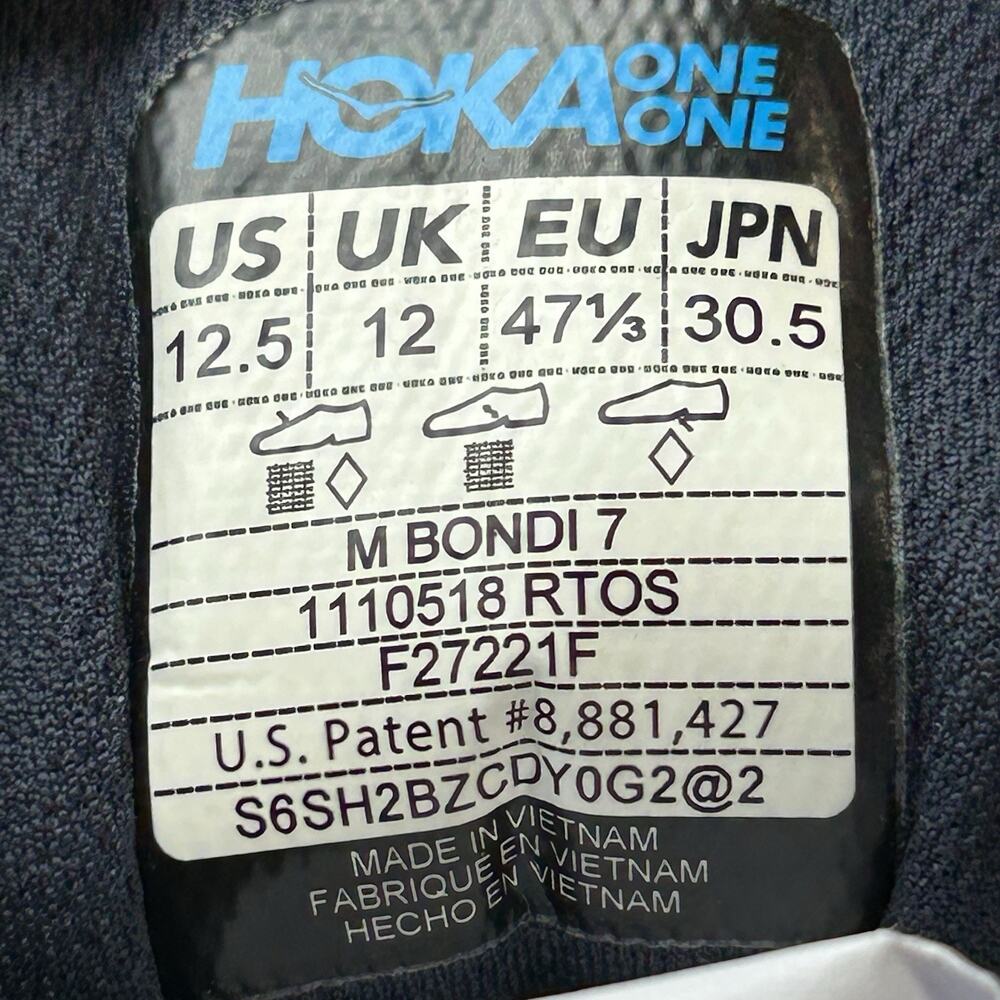 Hoka One One Bondi 7 Mens Size 12.5 Sneakers Gym Running Training Activewear - Picture 13 of 13